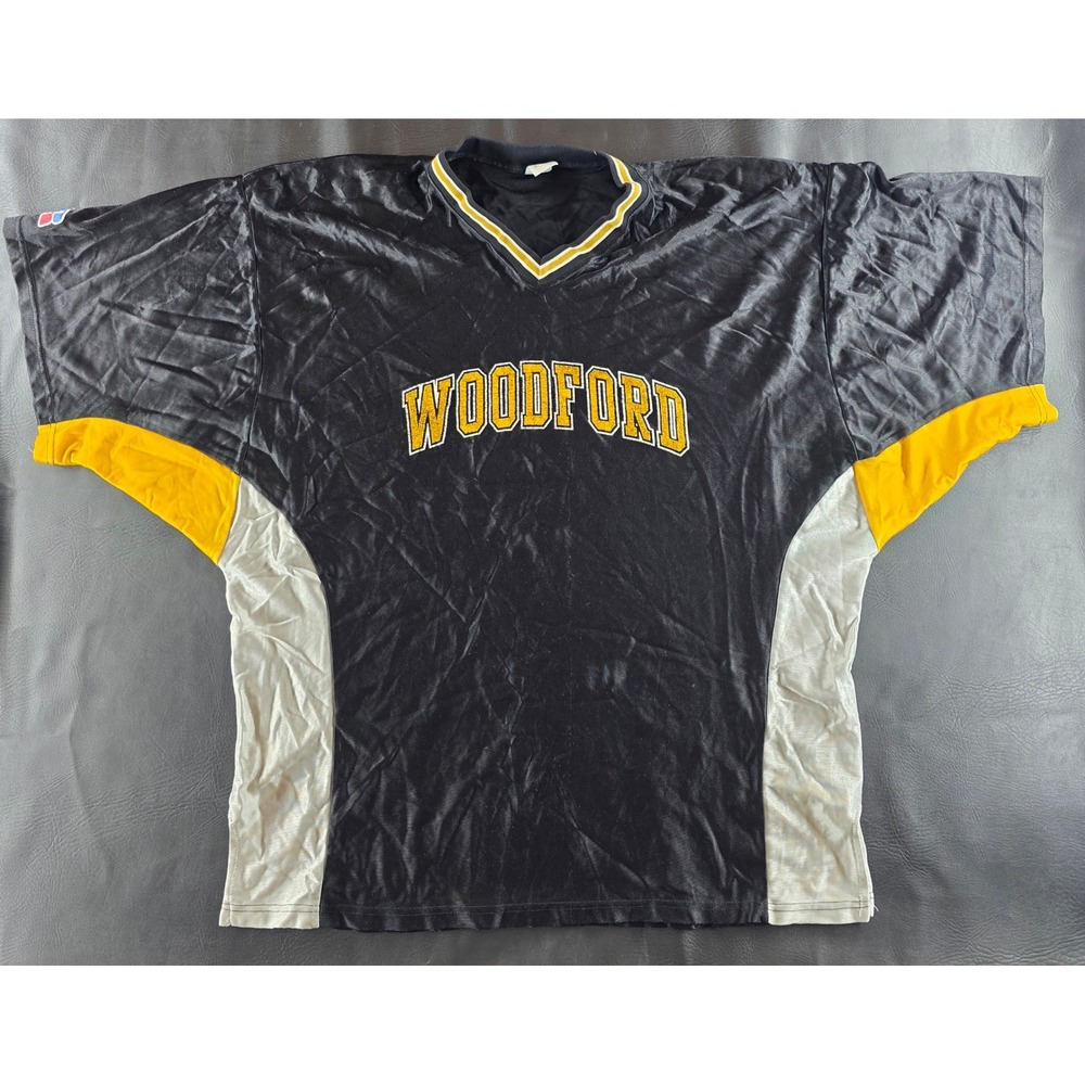 Vintage Russell Athletic Woodford Jersey Black Gold White V-Neck XL 0248